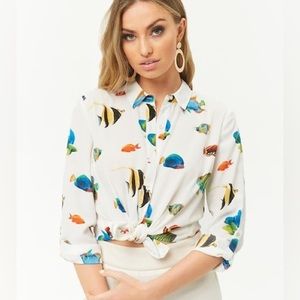 Quirky Fish Print Chiffon Shirt (not a tie bottom shirt but can be)